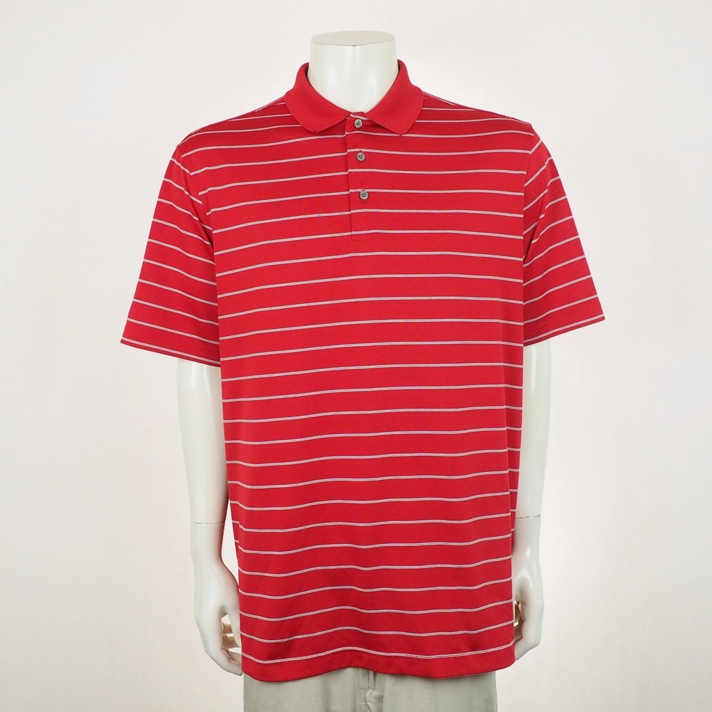 Roundtree & Yorke Polo Shirt Mens XLT Red Striped Golf Casual Performance Blend